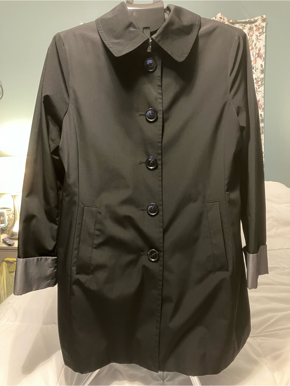 London Fog Black Trench Coat Women’s Large Lined Jacket Classic